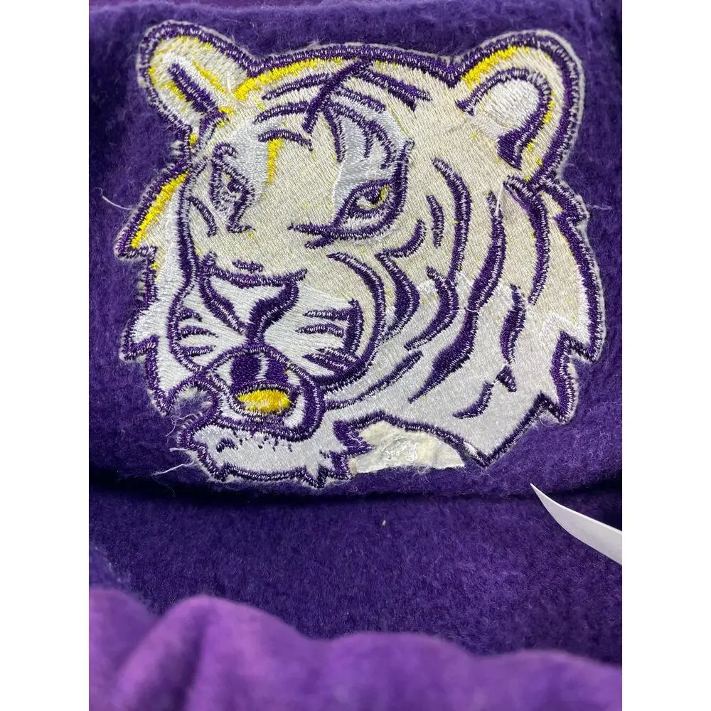 Vtg 90s LSU Tigers Unisex Drawstring Backpack Fleece Purple Spellout Cinch Bag